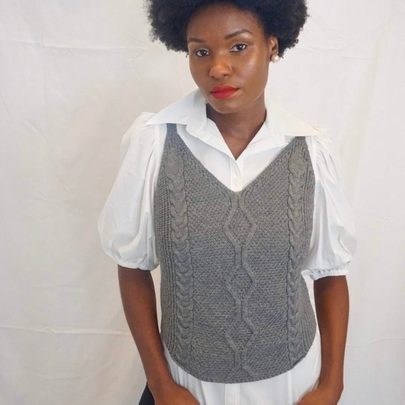 Tops - Grey Knit Sweater Vest